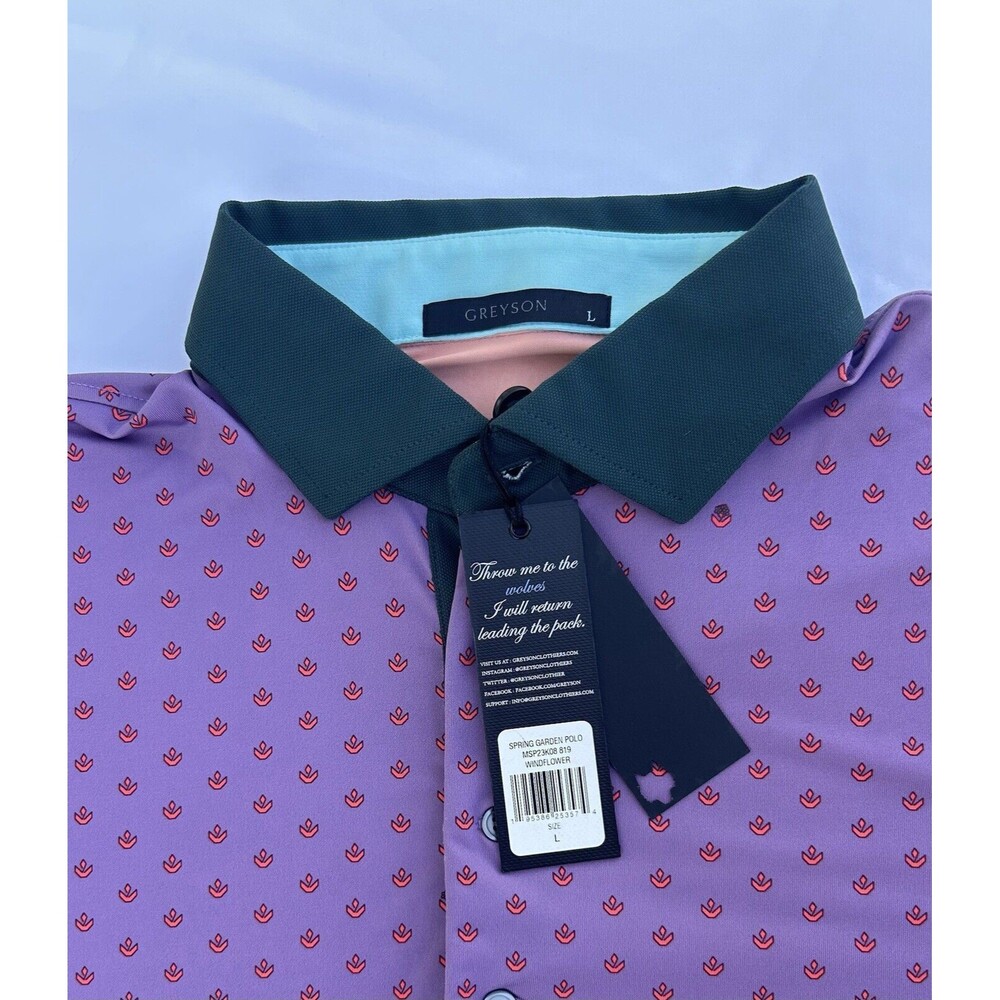 Greyson Spring Garden Windflower Stretch Golf Polo Shirt Men's Large Purple NEW